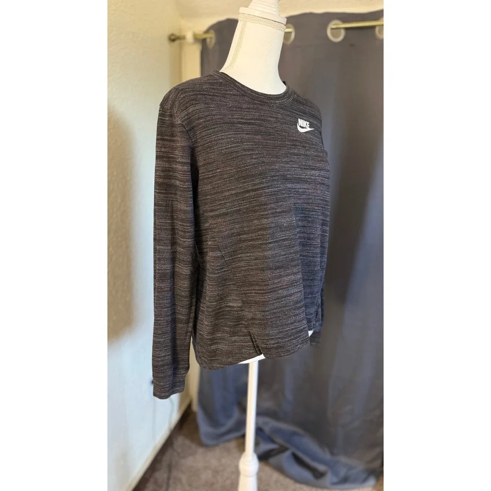 Nike Sportswear Space Dye Long‎ Sleeve Crewneck Top Charcoal Grey M